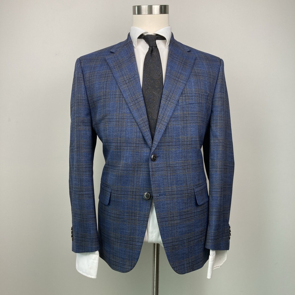 Michael Kors Mens Classic fit Sport Coat Blazer 46S Navy Blue Plaid
